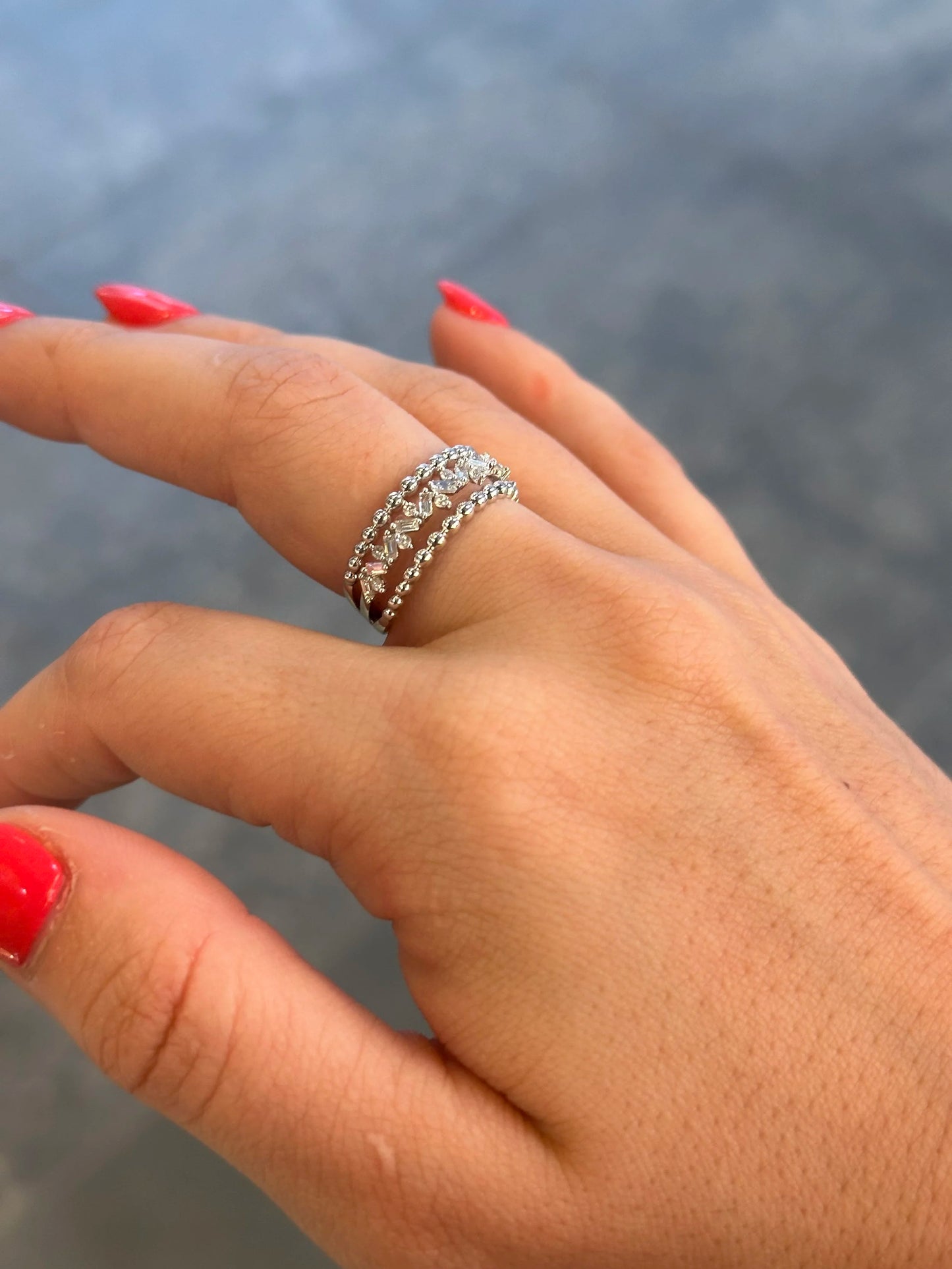 Ladies Two Row Gold Ball and Baguette Round Diamond Band