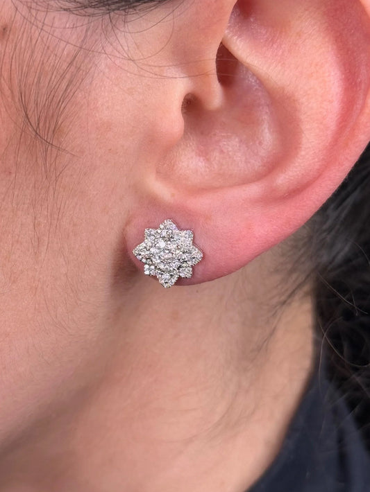 Ladies Flower Diamond Cluster Earrings