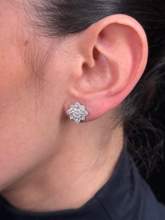 Ladies Flower Diamond Cluster Earrings
