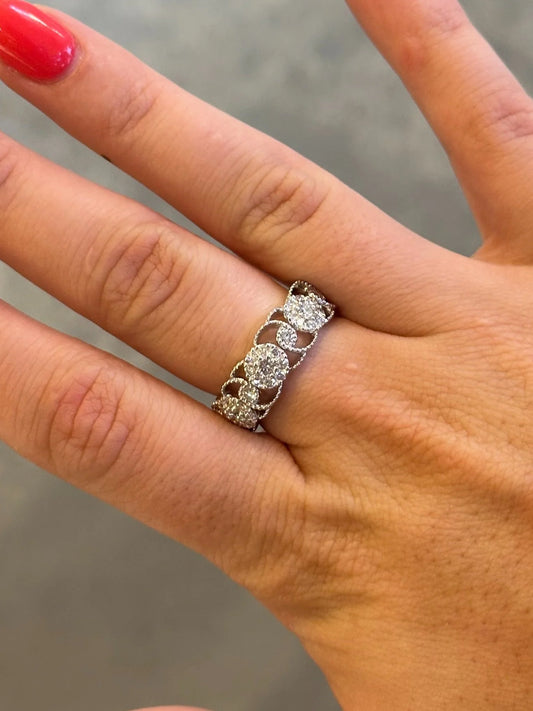 Ladies Round Cluster Miligrain Design Band