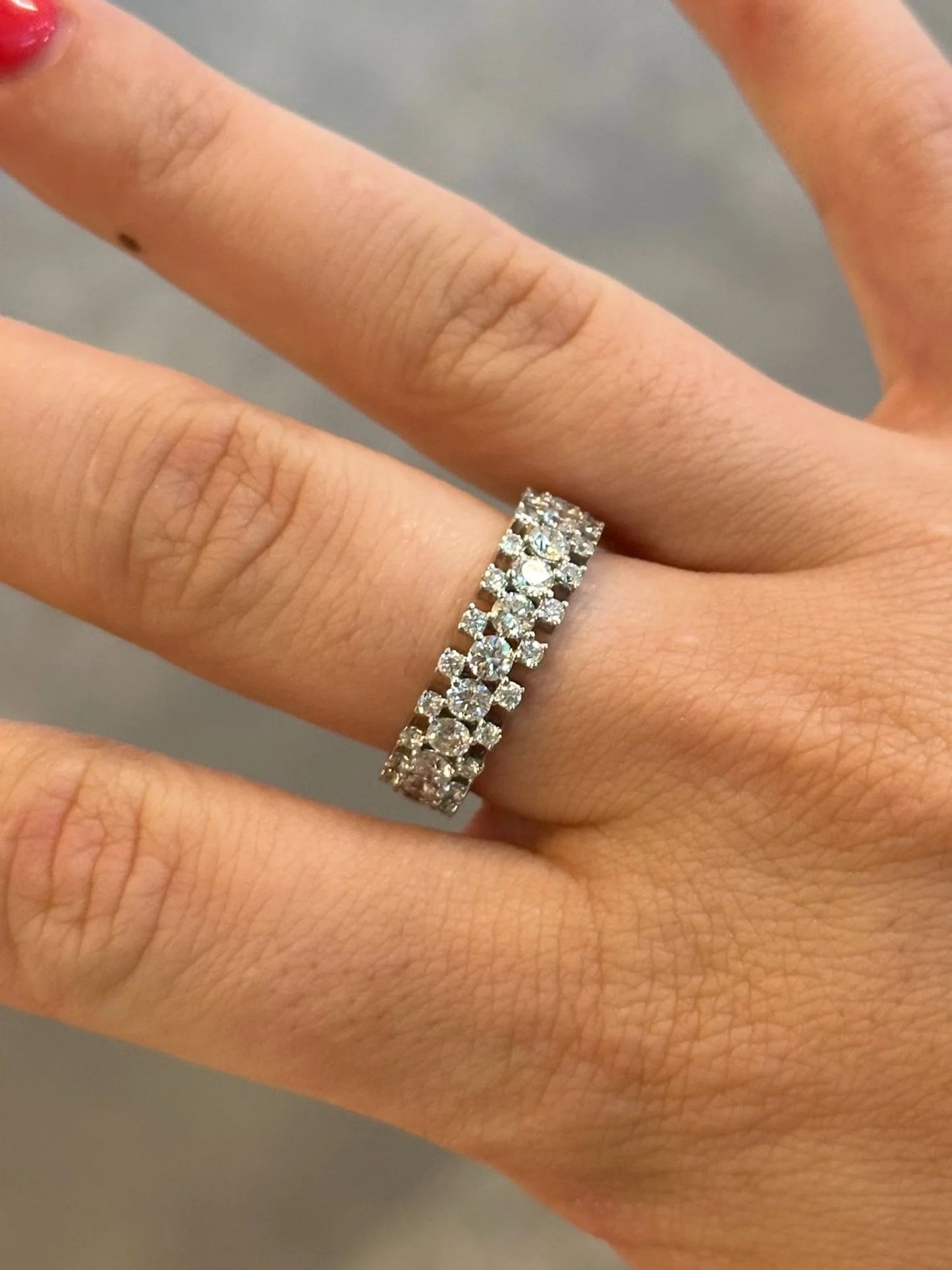 Ladies Three Row Round Diamond Eternity Band