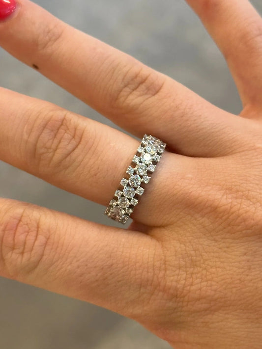 Ladies Three Row Round Diamond Eternity Band