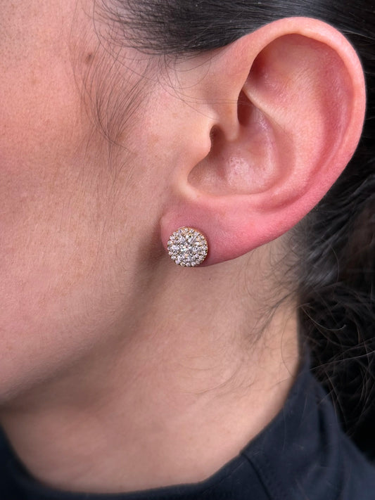 Ladies Large Cluster Round Diamond Earrings