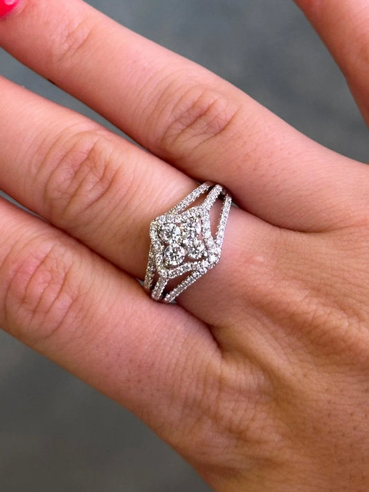 Ladies Star Shaped Three Split Halo Ring