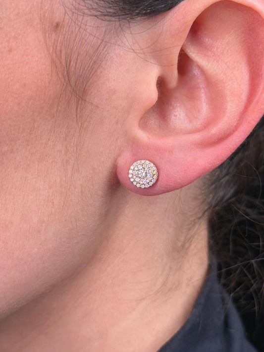 Ladies Small Yellow Gold Cluster Round Diamond Earrings