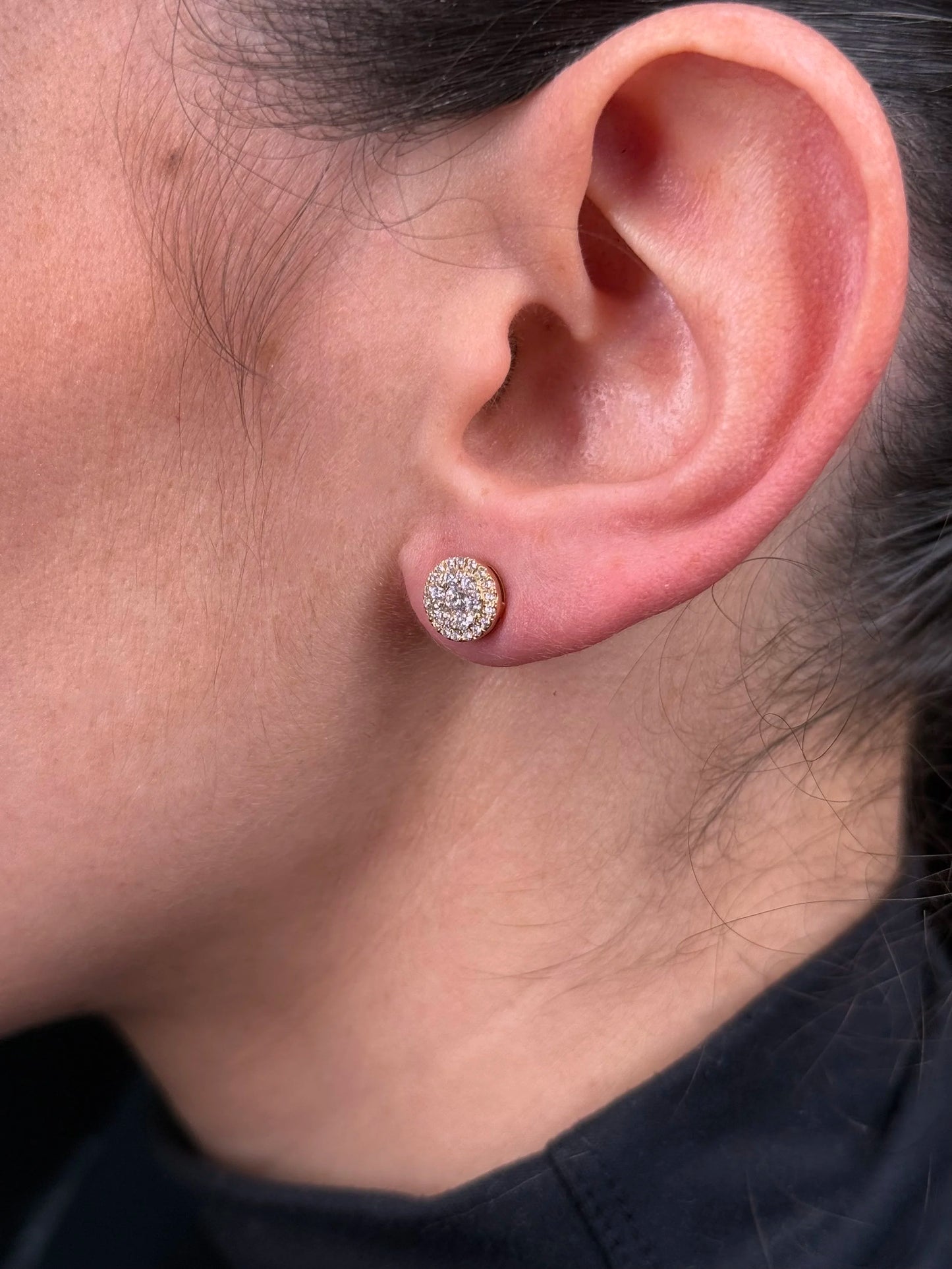 Ladies Small Yellow Gold Cluster Round Diamond Earrings