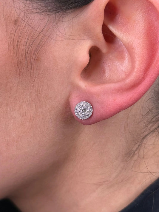 Ladies Small White Gold Cluster Round Diamond Earrings