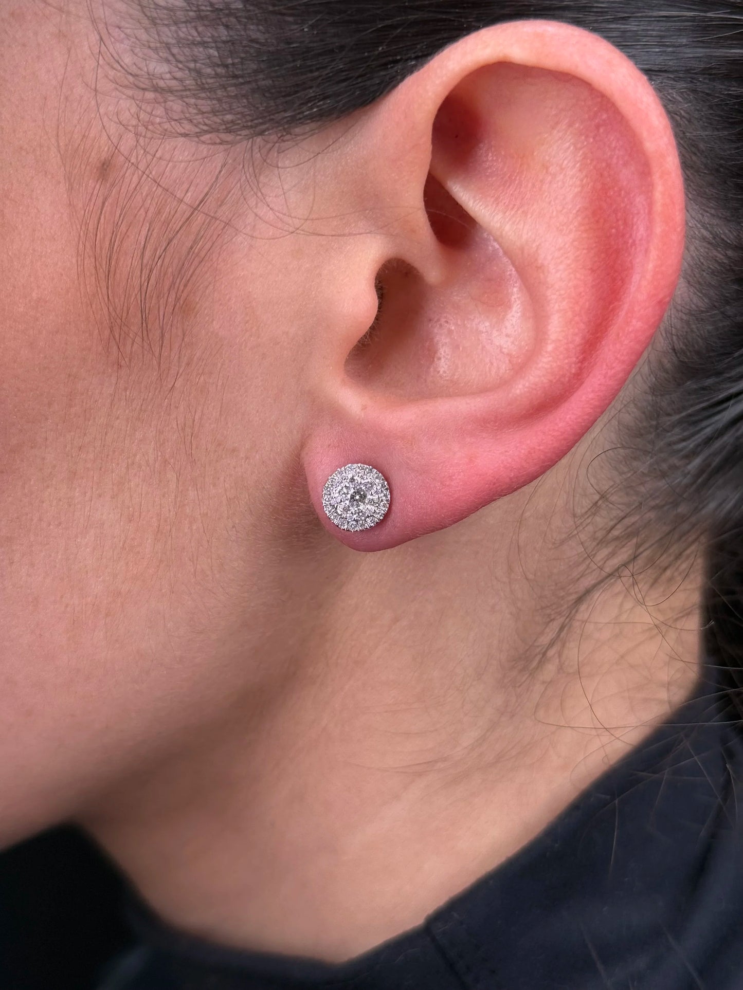Ladies Small White Gold Cluster Round Diamond Earrings