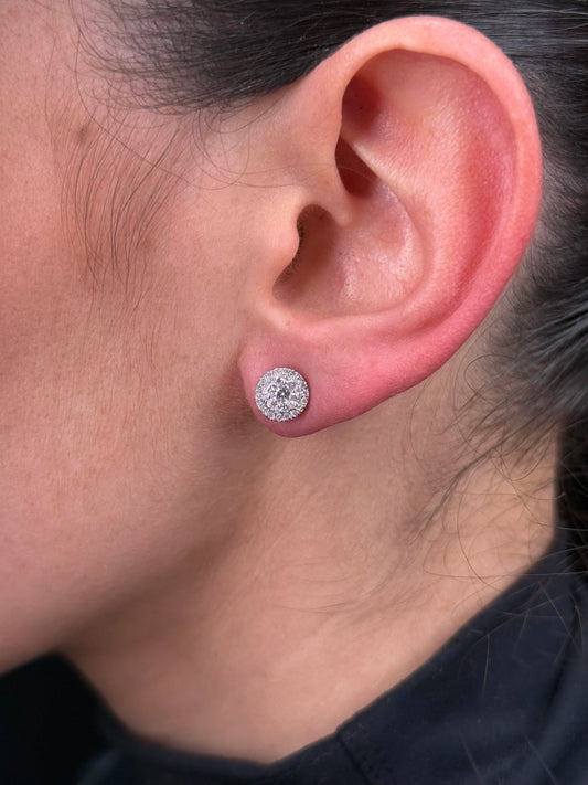 Ladies Small White Gold Cluster Round Diamond Earrings