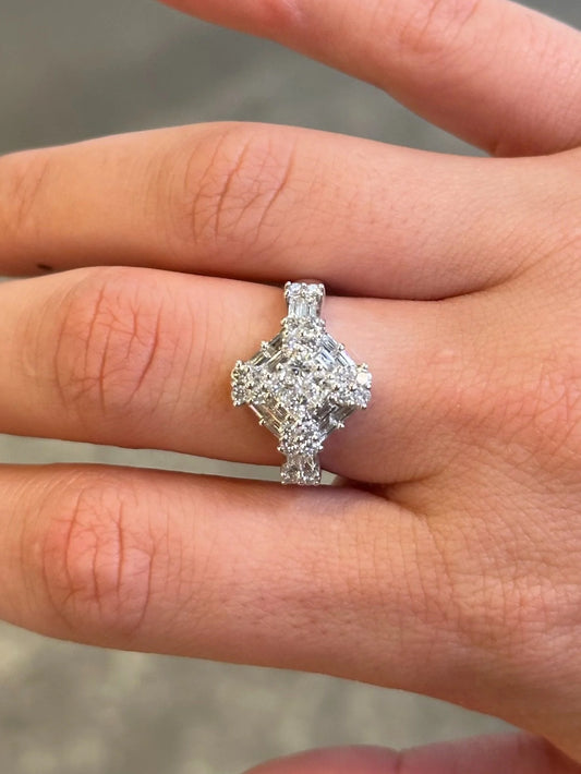 Ladies Fancy Triple Diamond Cut Ring