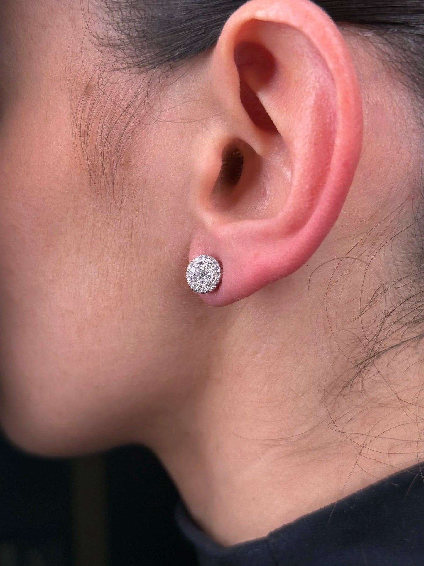 Ladies Small White Gold Cluster Round Diamond Earrings