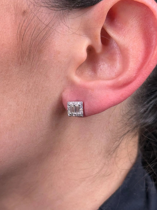 Ladies Diamond Cluster Baguette Diamond Earrings