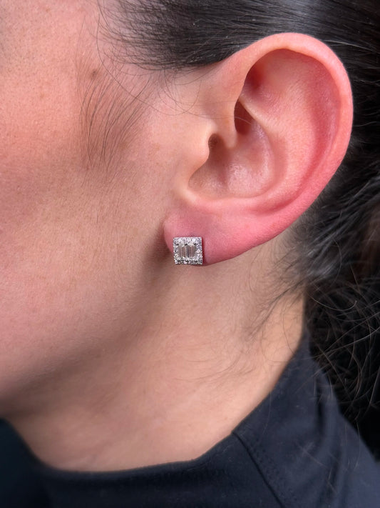 Ladies Diamond Cluster Baguette Diamond Earrings