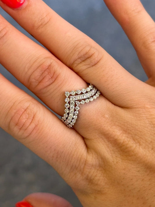 Ladies Three Row “V” Shaped Round Diamond Ring