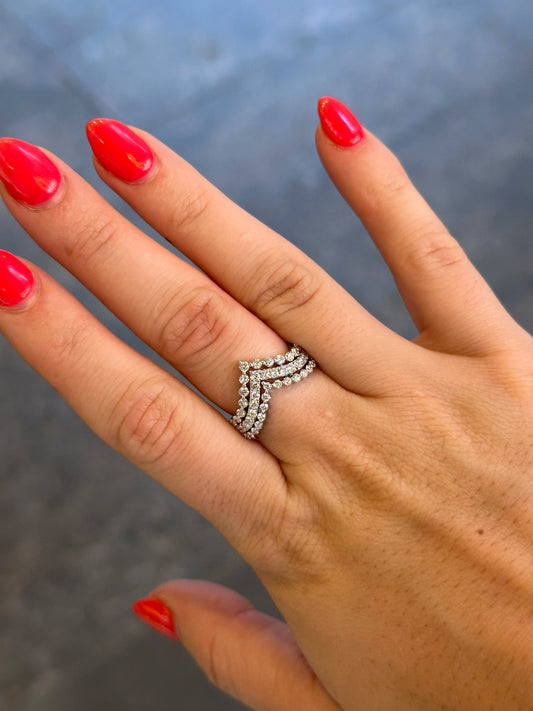 Ladies Three Row “V” Shaped Round Diamond Ring