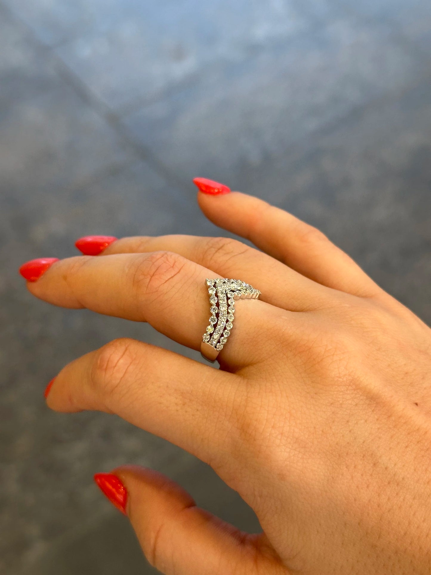 Ladies Three Row “V” Shaped Round Diamond Ring