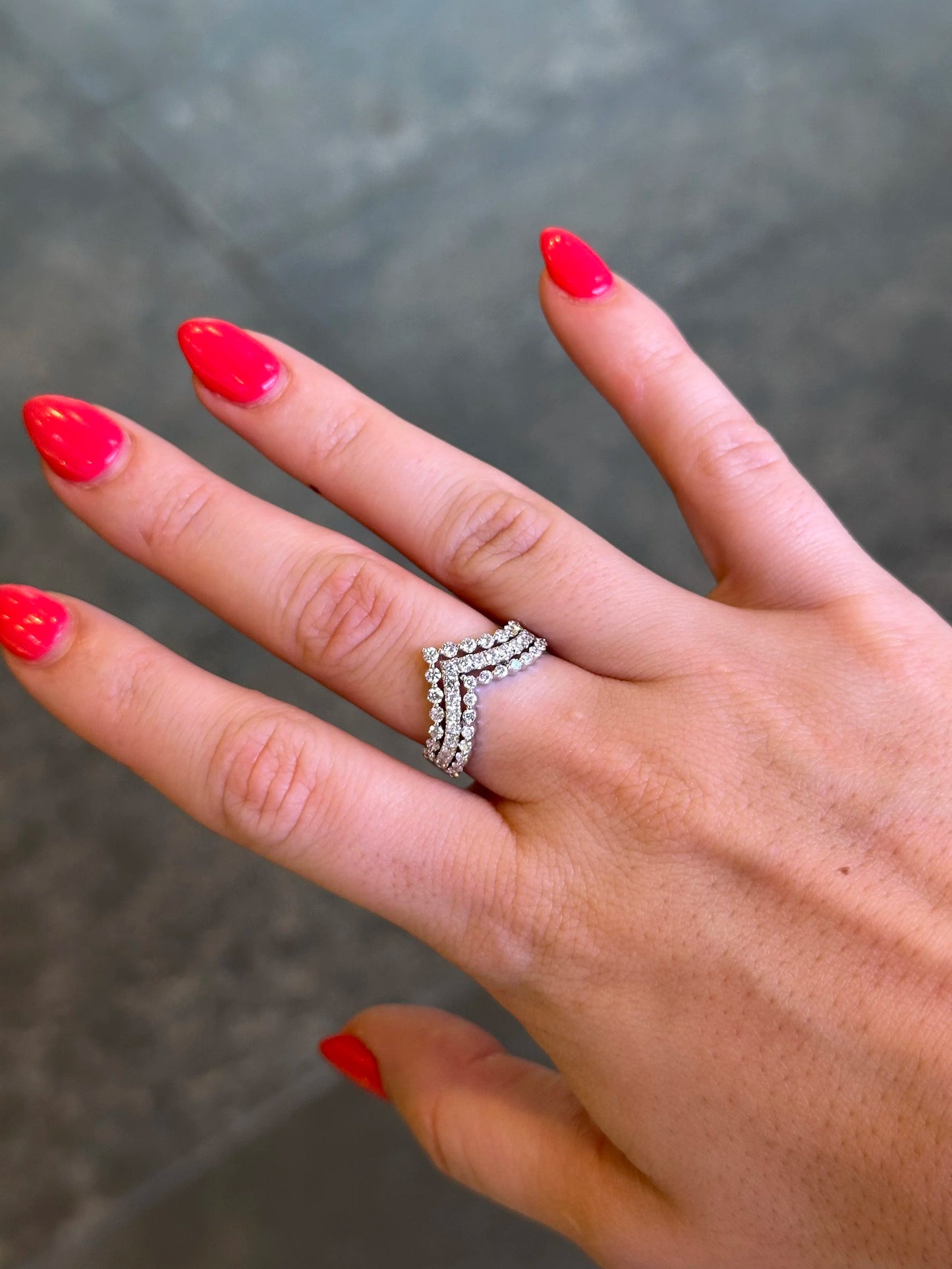 Ladies Three Row “V” Shaped Round Diamond Ring