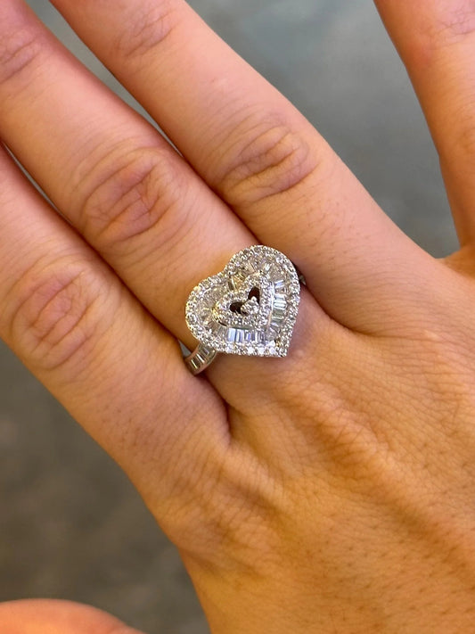 Ladies Heart Shaped Baguette and Round Diamond Ring