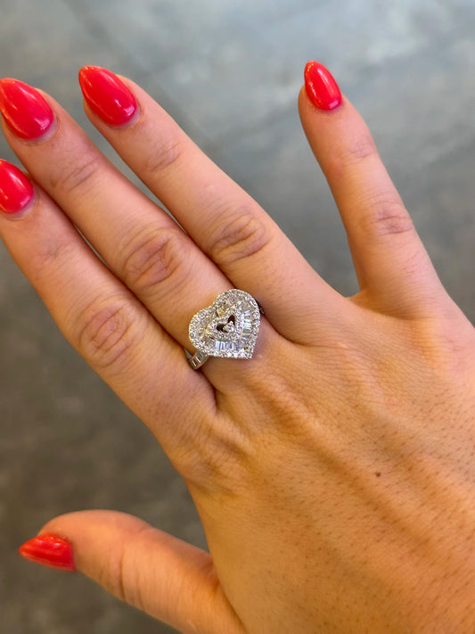 Ladies Heart Shaped Baguette and Round Diamond Ring