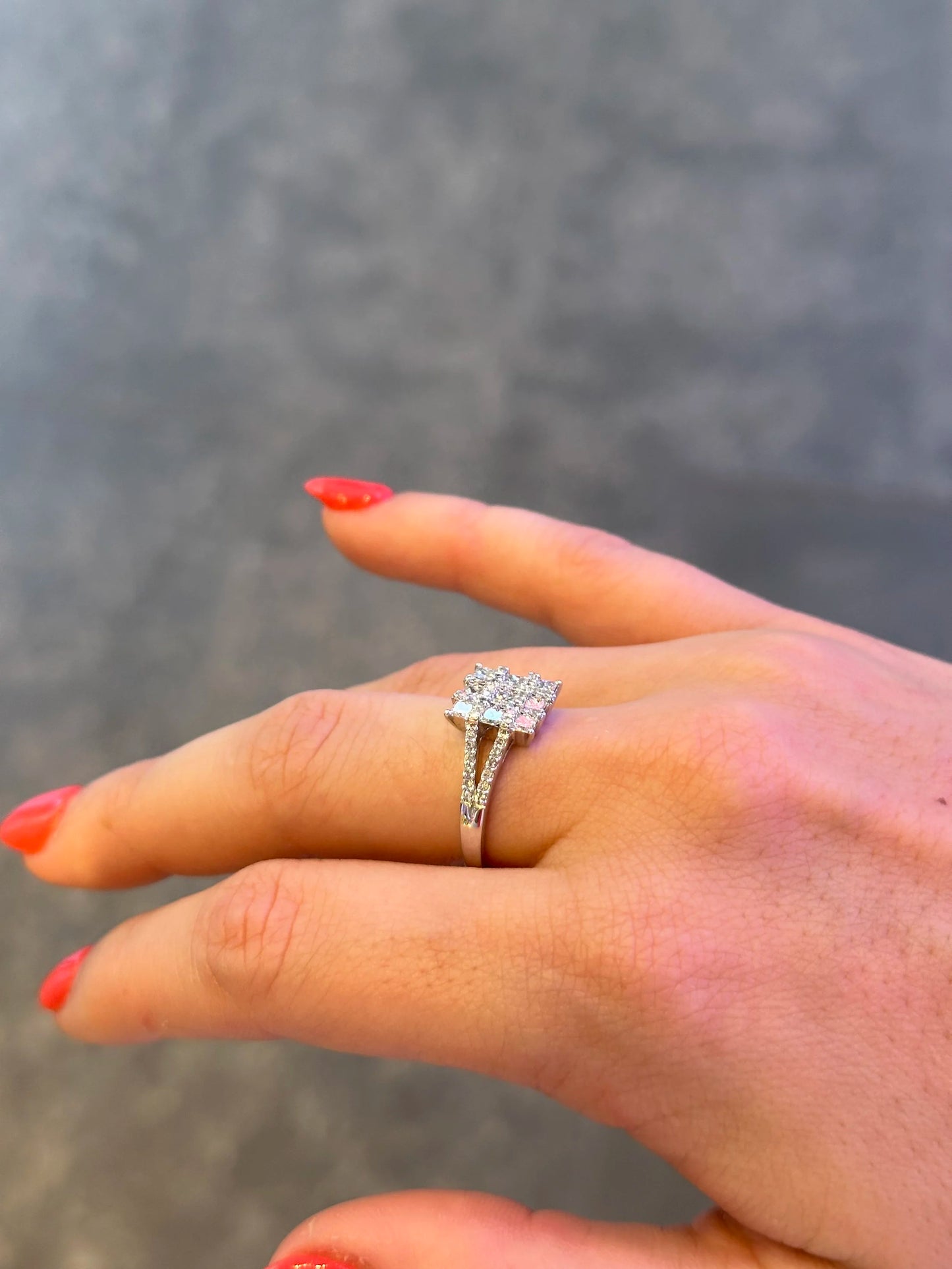 Ladies Split Shank Princess Shaped Cluster Ring