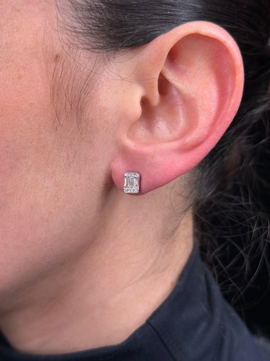 Ladies Round, Baguette, and Princess Cut Diamond Earrings