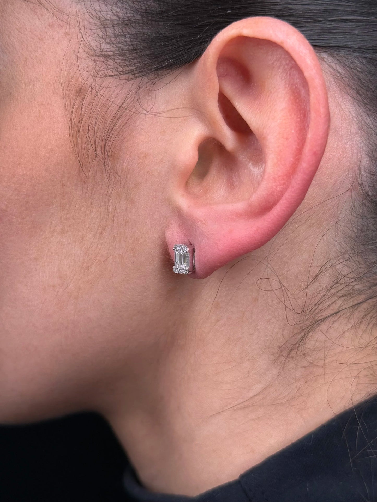 Ladies Round, Baguette, and Princess Cut Diamond Earrings