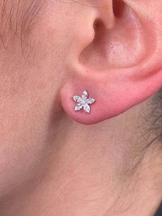 Ladies Small Flower Cluster Diamond Earrings