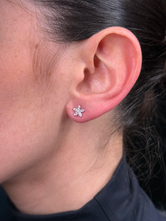 Ladies Small Flower Cluster Diamond Earrings