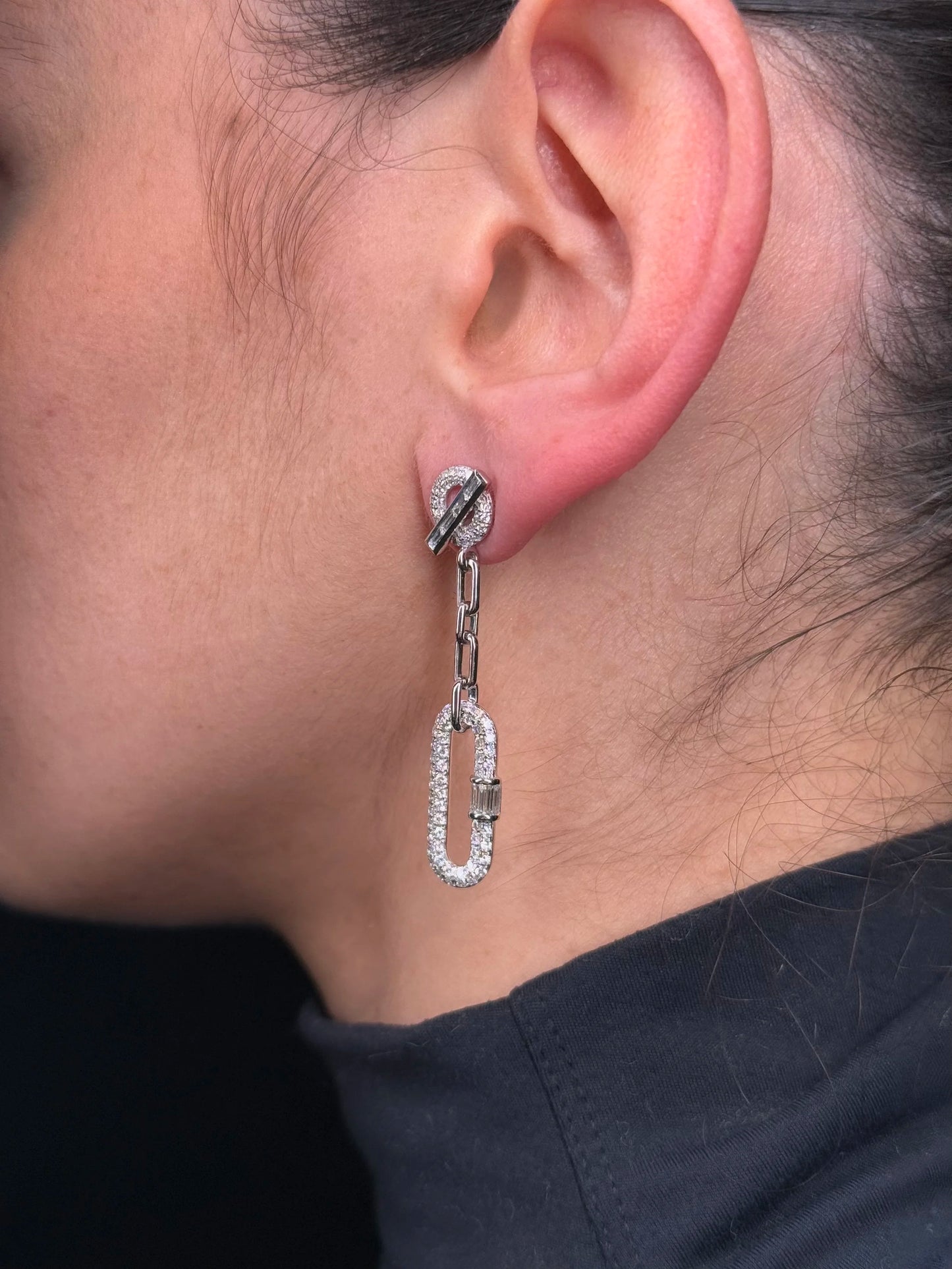 Ladies Paperclip Chain Pave Set Diamond Earrings
