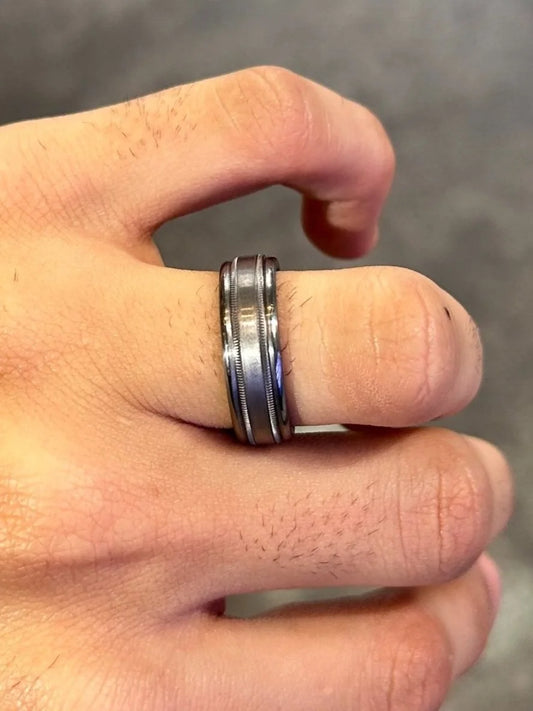 Men’s Two Row Beveled Design Grey Wedding Band