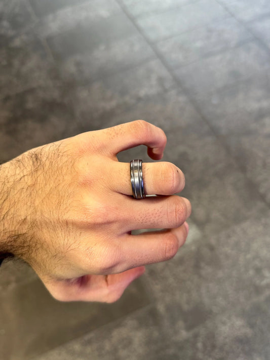 Men’s Two Row Beveled Design Grey Wedding Band