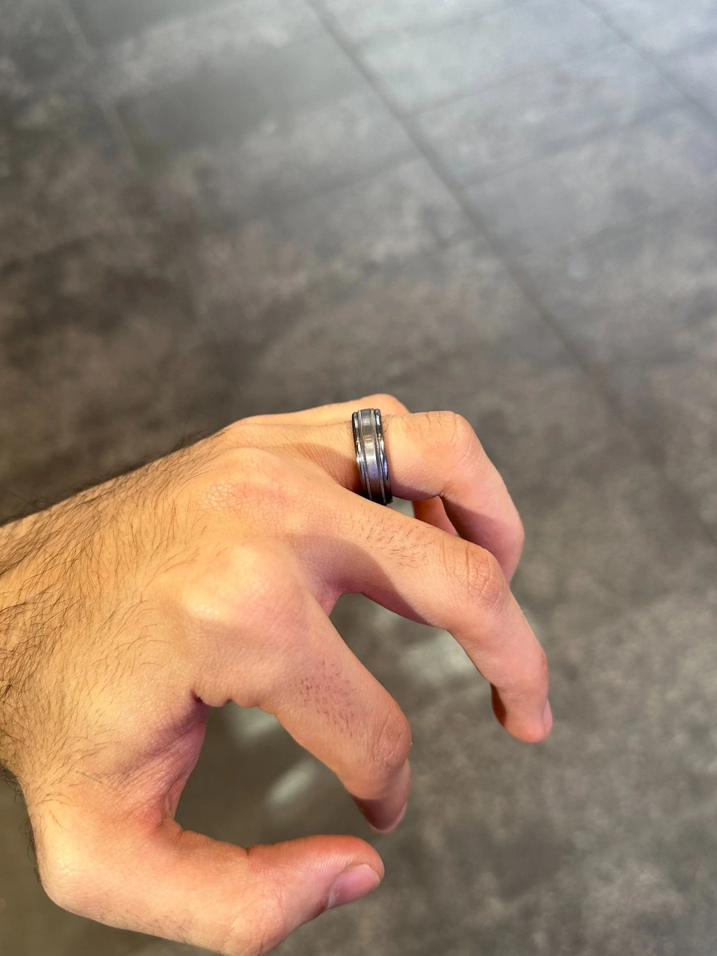 Men’s Two Row Beveled Design Grey Wedding Band