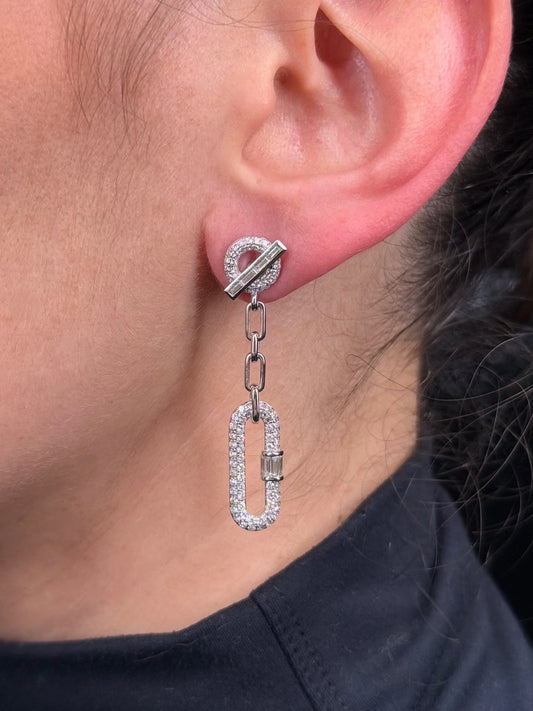 Ladies Paperclip Chain Pave Set Diamond Earrings