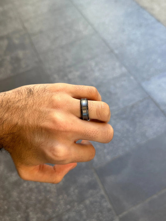 Men’s Two Row Beveled Design Black Wedding Band