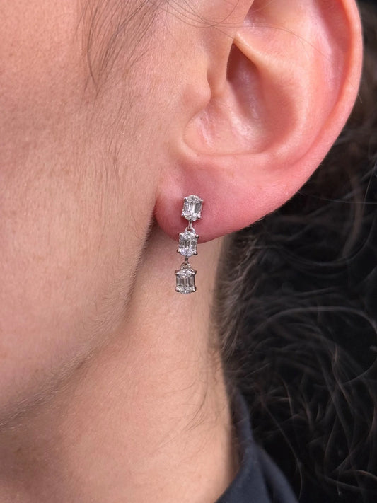 Ladies Three Piece Emerald Cluster Diamond Earrings