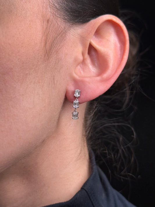 Ladies Three Piece Emerald Cluster Diamond Earrings