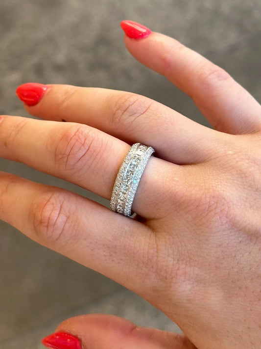 Ladies Pave Set Princess and Round Diamond Eternity Band