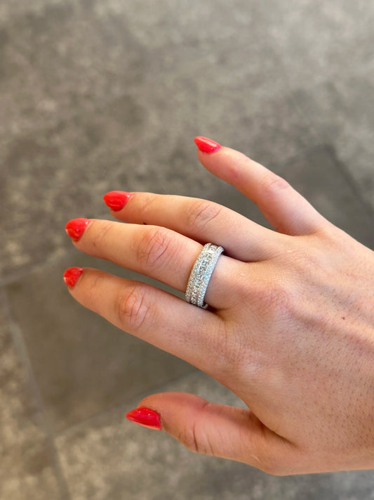 Ladies Pave Set Princess and Round Diamond Eternity Band