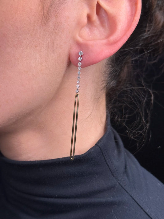 Ladies Nine Diamond and Gold Paperclip Earrings