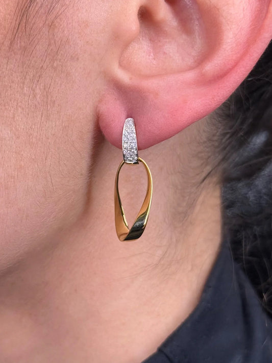 Ladies Singular Cuban Gold Link and Diamond Earrings