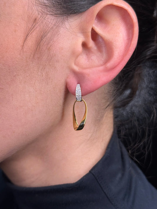 Ladies Singular Cuban Gold Link and Diamond Earrings