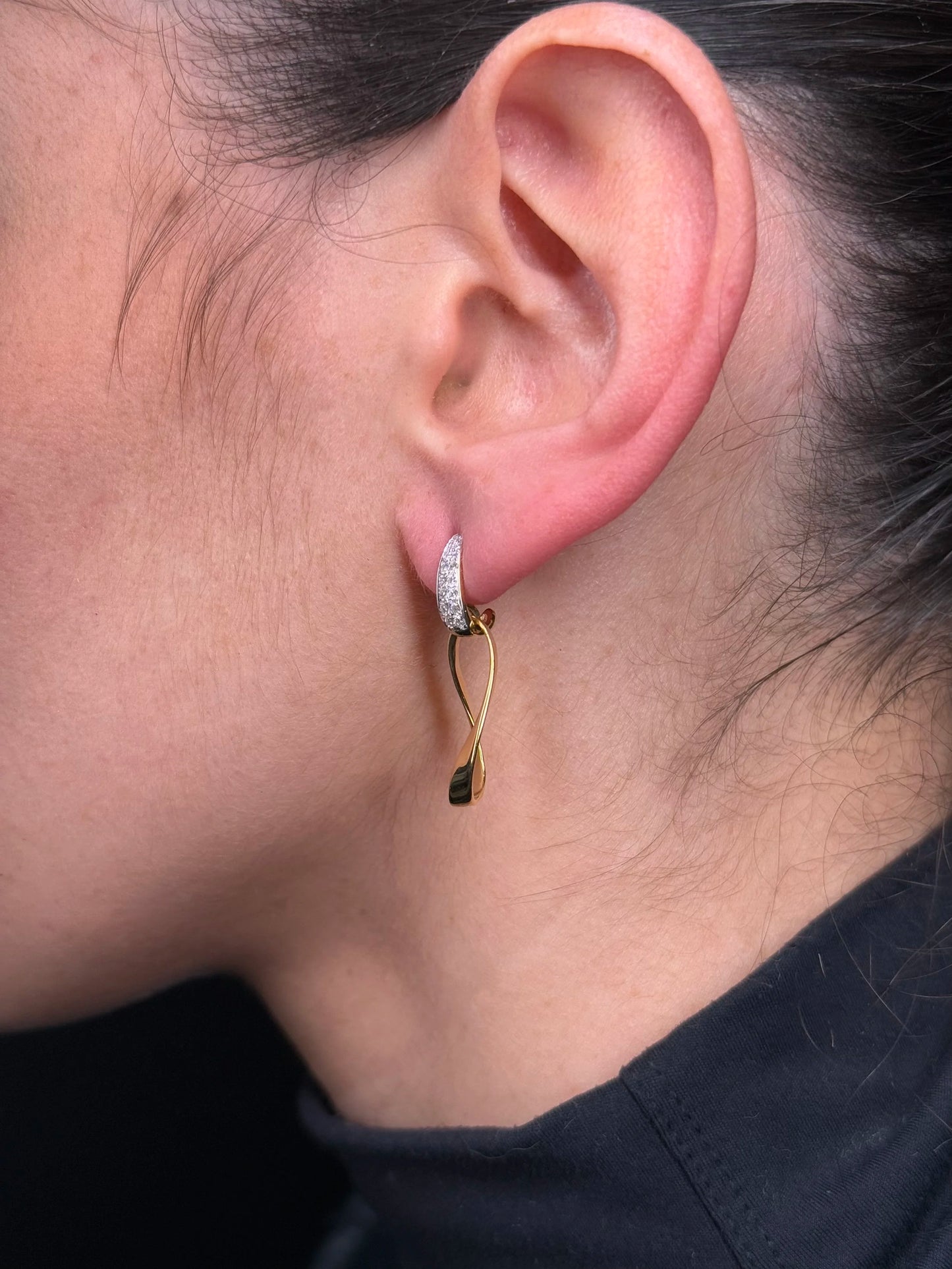 Ladies Singular Cuban Gold Link and Diamond Earrings