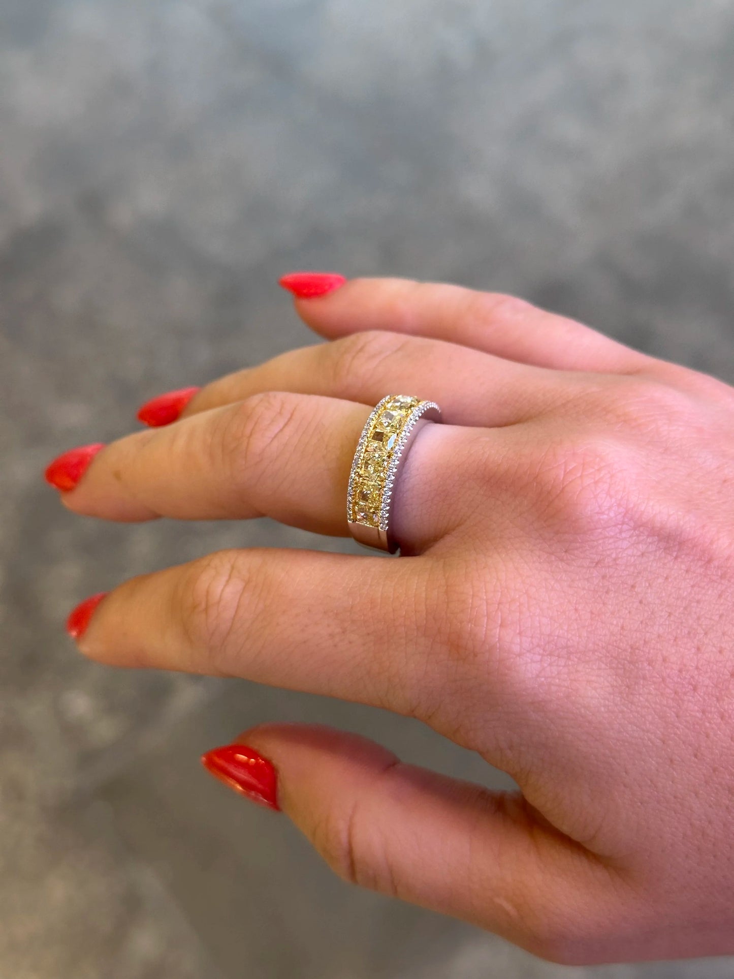Ladies Yellow Cushion Cut Band