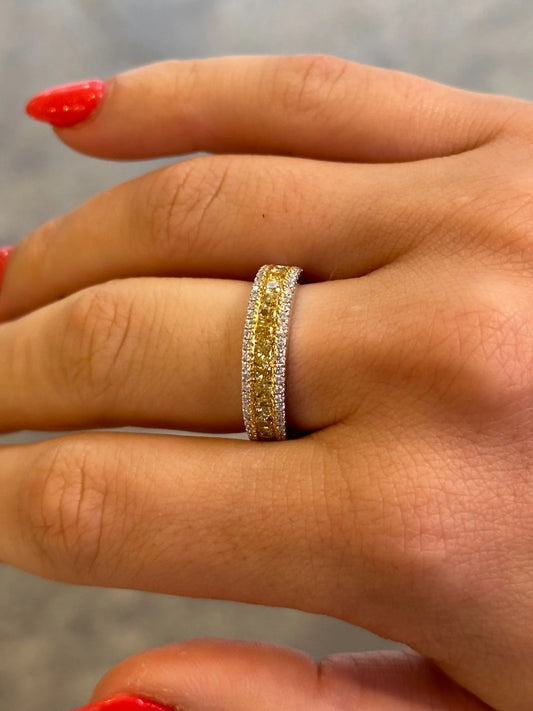 Ladies Thin Yellow Cushion Cut Diamond Band