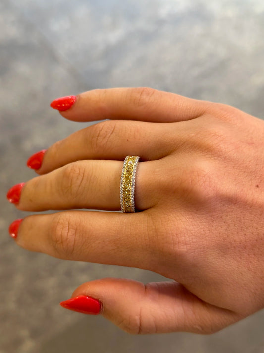 Ladies Thin Yellow Cushion Cut Diamond Band