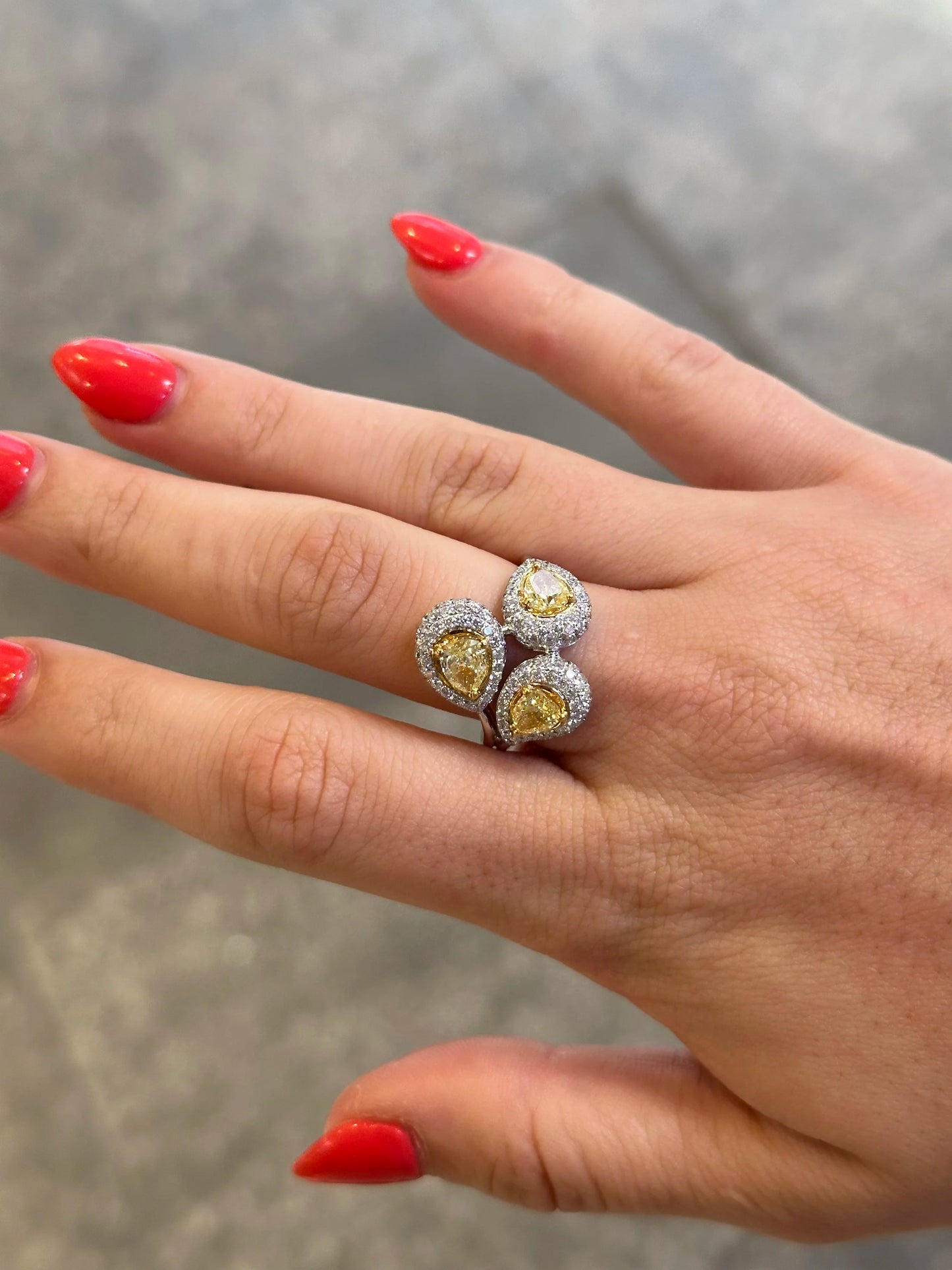 Ladies Three Piece Pave Set Yellow Diamond Ring