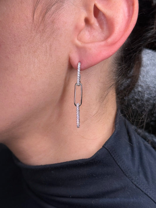 Ladies Paperclip Chain Pave Set Diamond Earrings