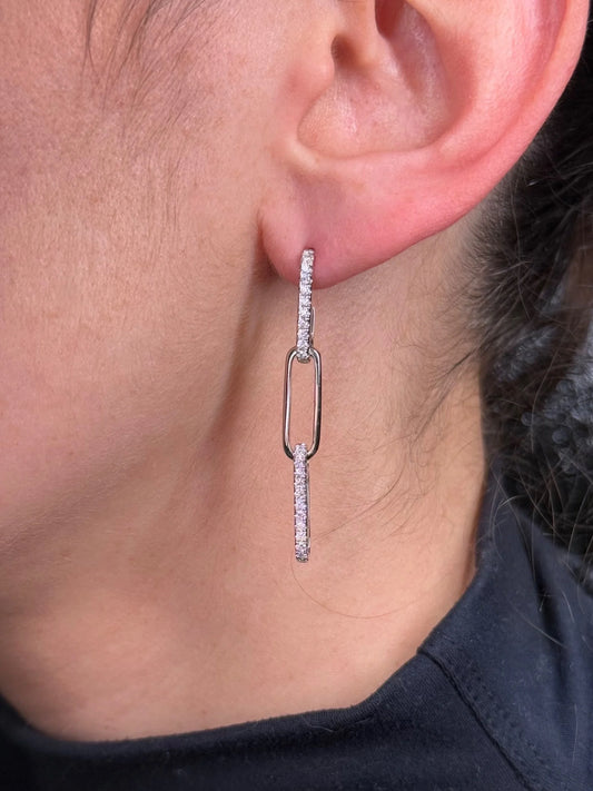 Ladies Paperclip Chain Pave Set Diamond Earrings