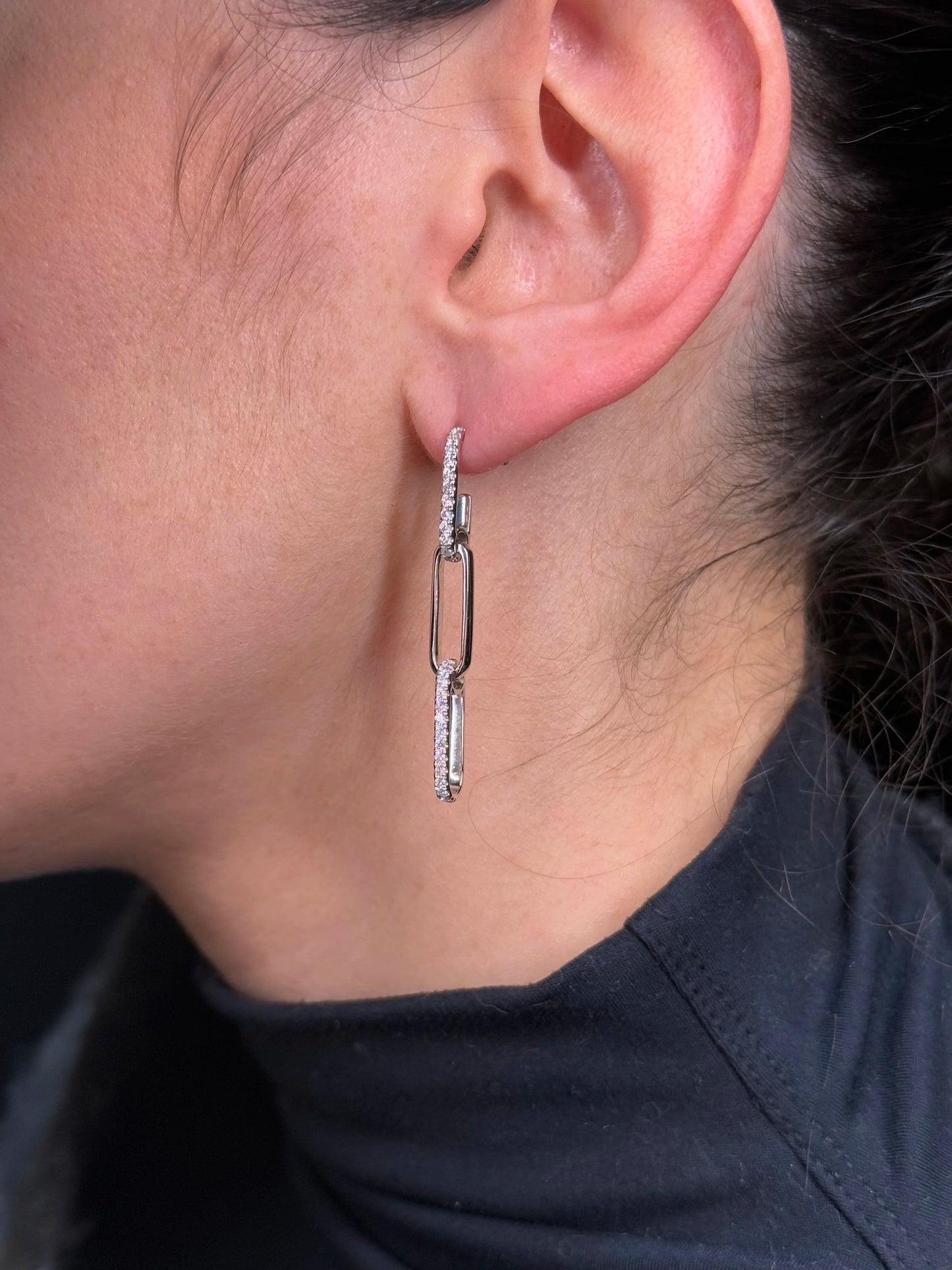 Ladies Paperclip Chain Pave Set Diamond Earrings