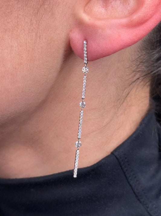 Ladies Diamond Bar with Floating Diamonds in Between Earrings
